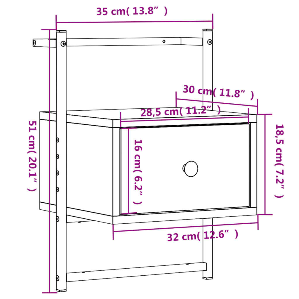 vidaXL Κομοδίνο Επιτοίχιο Γκρι Sonoma 35x30x51 εκ. από Επεξεργ. Ξύλο