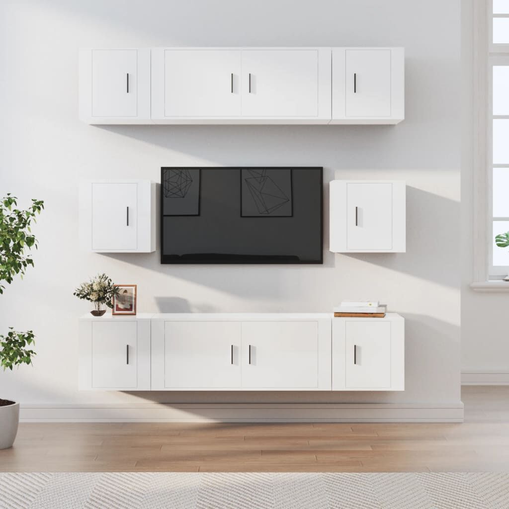 vidaXL Σετ Επίπλων Τηλεόρασης 8 Τεμαχίων Γυαλ. Λευκό Επεξ. Ξύλο