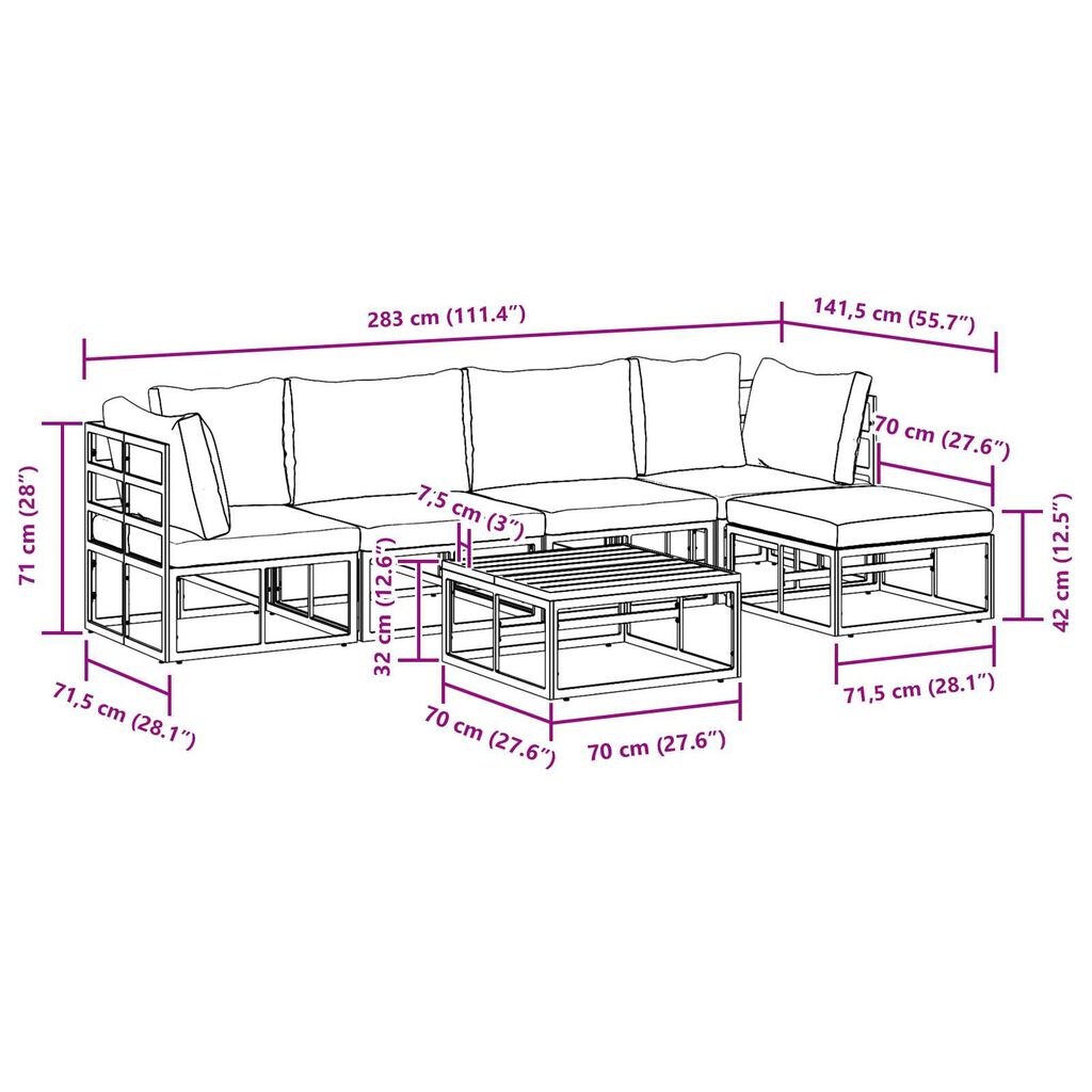vidaXL Σετ Καναπέ Κήπου 6 pcs Μαύρο 70 x 70 x 32 εκ Αλουμίνιο