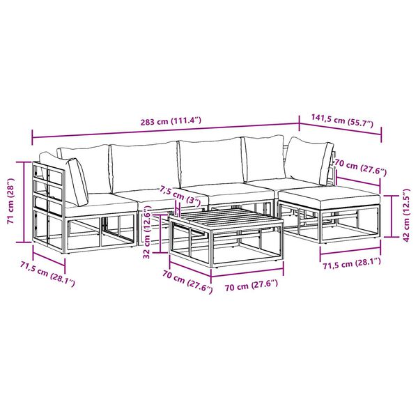 vidaXL Σετ Καναπέ Κήπου 6 pcs Μαύρο 70 x 70 x 32 εκ Αλουμίνιο