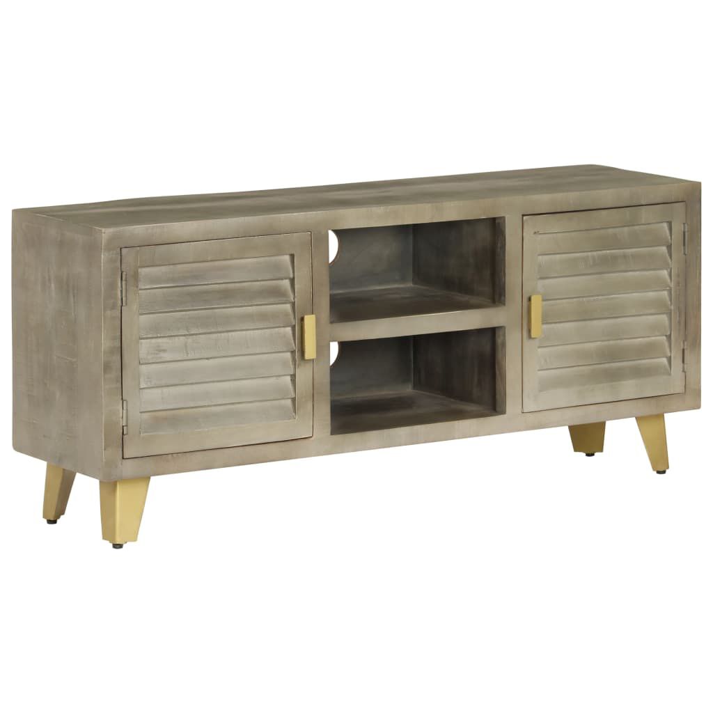 vidaXL Έπιπλο Τηλεόρασης Γκρι Με Ορείχαλκο 110x30x48 εκ. Μασίφ Μάνγκο
