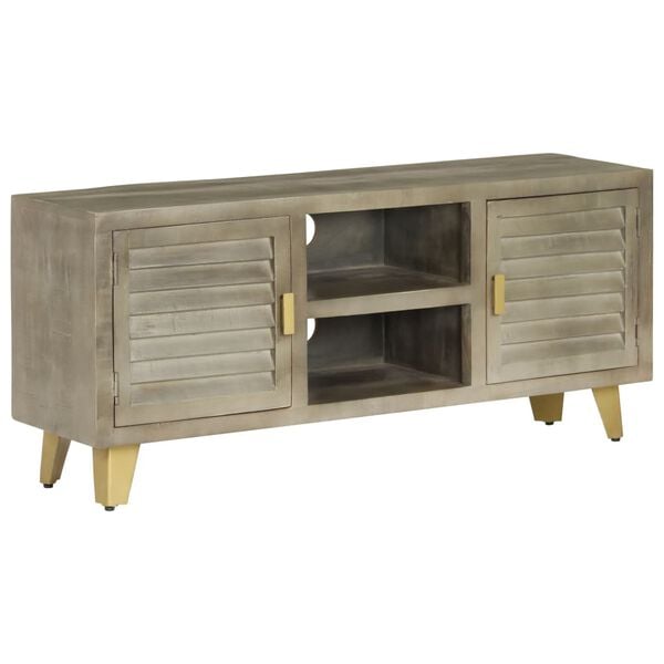 vidaXL Έπιπλο Τηλεόρασης Γκρι Με Ορείχαλκο 110x30x48 εκ. Μασίφ Μάνγκο