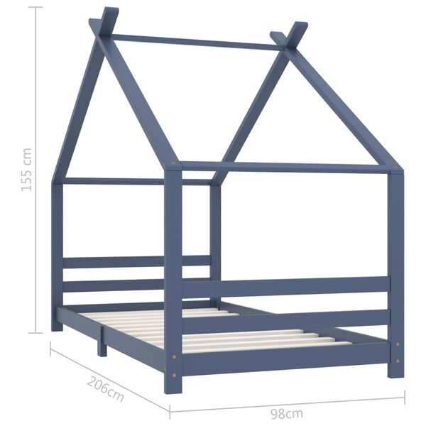 vidaXL Πλαίσιο Κρεβατιού Παιδικό Γκρι 90x200 εκ. από Μασίφ Ξύλο Πεύκου