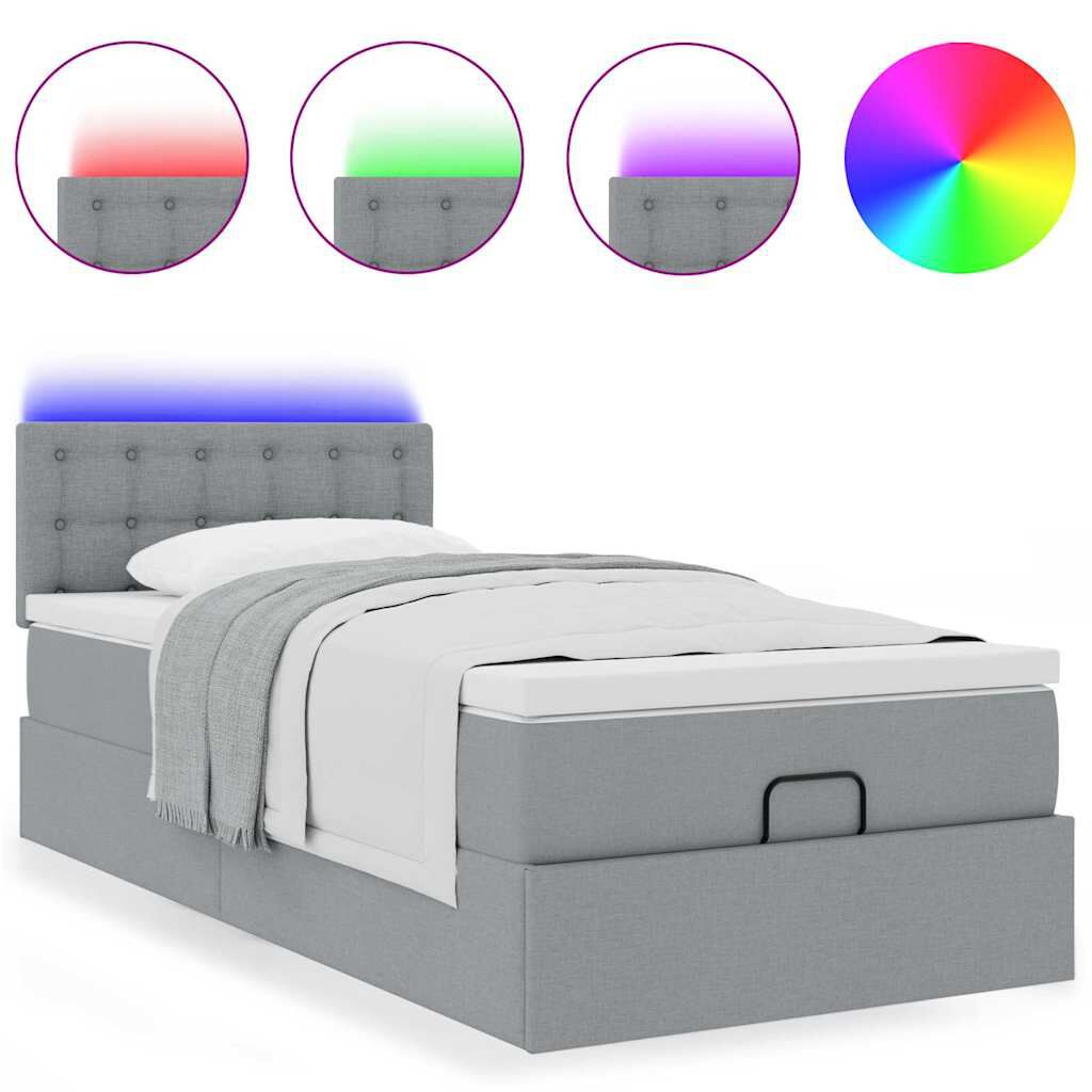 vidaXL Οθωμανικό κρεβάτι με στρώμα & LEDs Ανοιχτό γκρι 80x200cm ύφασμα