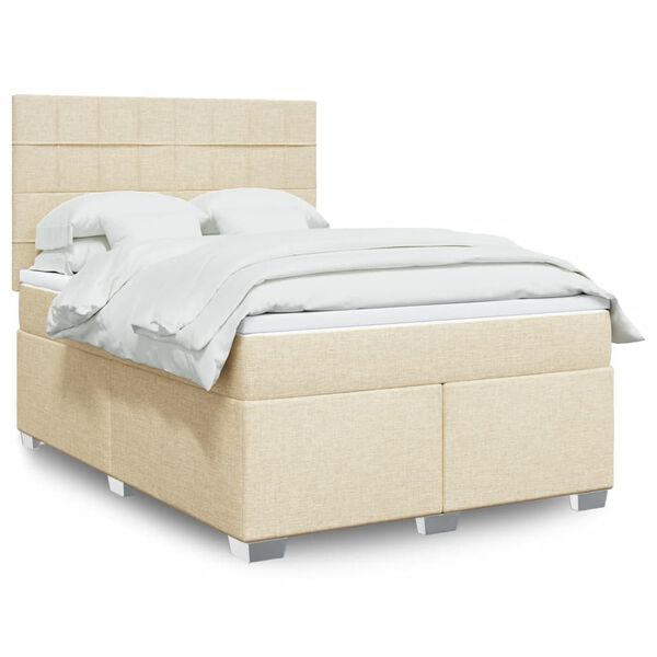 vidaXL &Kappa;&rho;&epsilon;&beta;ά&tau;&iota; Boxspring &mu;&epsilon; &Sigma;&tau;&rho;ώ&mu;&alpha; &Kappa;&rho;&epsilon;&mu; 140x190 &epsilon;&kappa;. &Upsilon;&phi;&alpha;&sigma;&mu;ά&tau;&iota;&nu;&omicron;