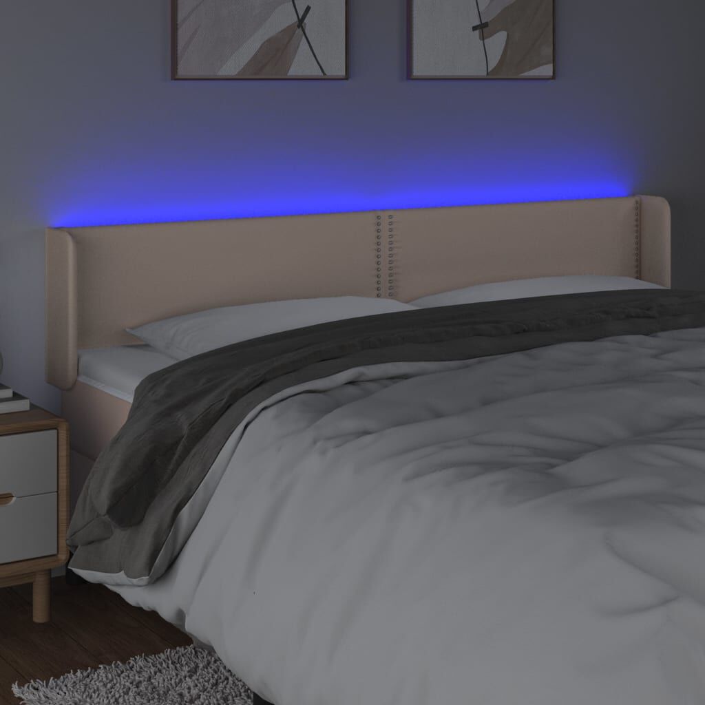vidaXL Κεφαλάρι Κρεβατιού LED Καπουτσίνο 183x16x78/88εκ. Συνθετ. Δέρμα
