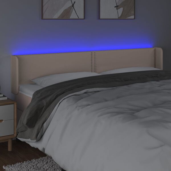 vidaXL Κεφαλάρι Κρεβατιού LED Καπουτσίνο 183x16x78/88εκ. Συνθετ. Δέρμα