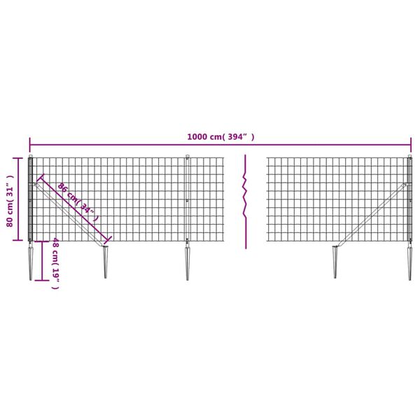 vidaXL Συρματόπλεγμα Περίφραξης Πράσινο 0,8 x 10 μ. με Καρφωτές Βάσεις