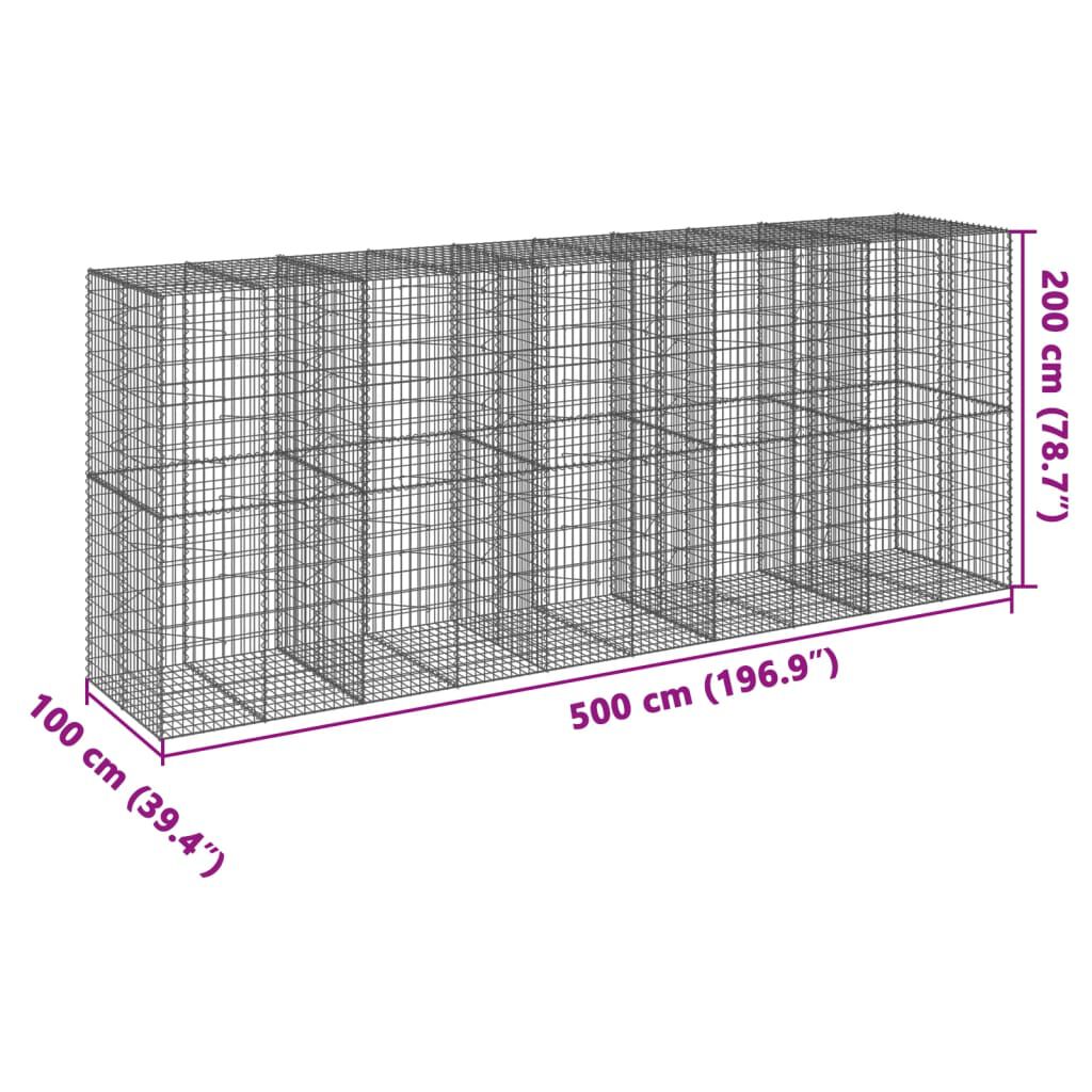 vidaXL Συρματοκιβώτιο με Κάλυμμα 500x100x200εκ από Γαλβανισμένο Χάλυβα