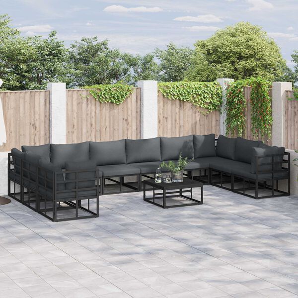 vidaXL Σετ Καναπέ Κήπου 11 pcs Μαύρο 70 x 70 x 32 εκ Αλουμίνιο