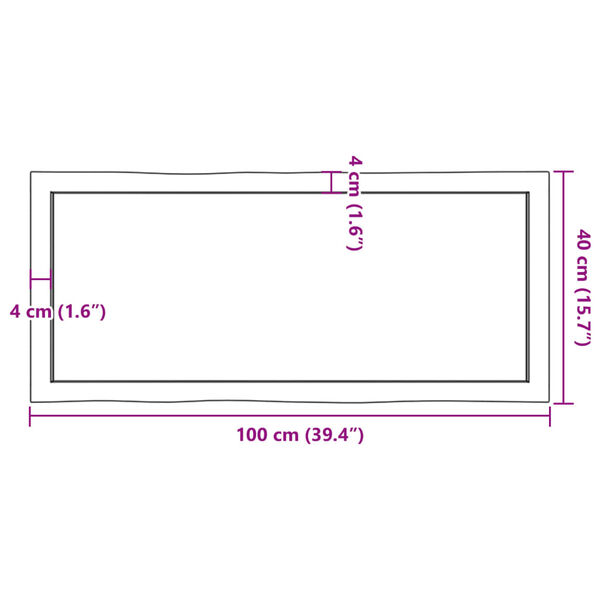 vidaXL Επιφ Τραπεζιού Αν Καφέ 100x40x(2-4)εκ.Ακατέργ. Μασίφ Ξύλο Δρυός