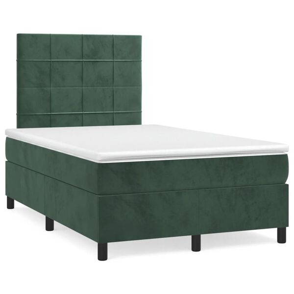 vidaXL Κρεβάτι Boxspring με Στρώμα Σκούρο Πράσινο 120x190εκ. Βελούδινο