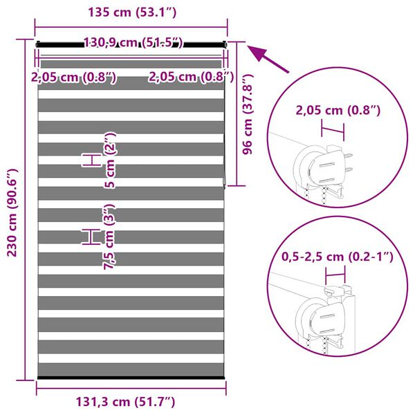 vidaXL Ζέβρα τυφλή Σκούρο Γκρι Πλάτος υφάσματος 130,9 εκ. Πολυεστέρας