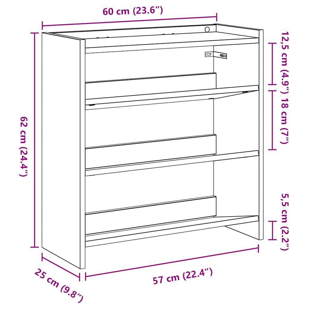 Ράφι παπουτσιών vidaXL Sonoma Oak 60x25x62 cm Κατασκευασμένο ξύλο