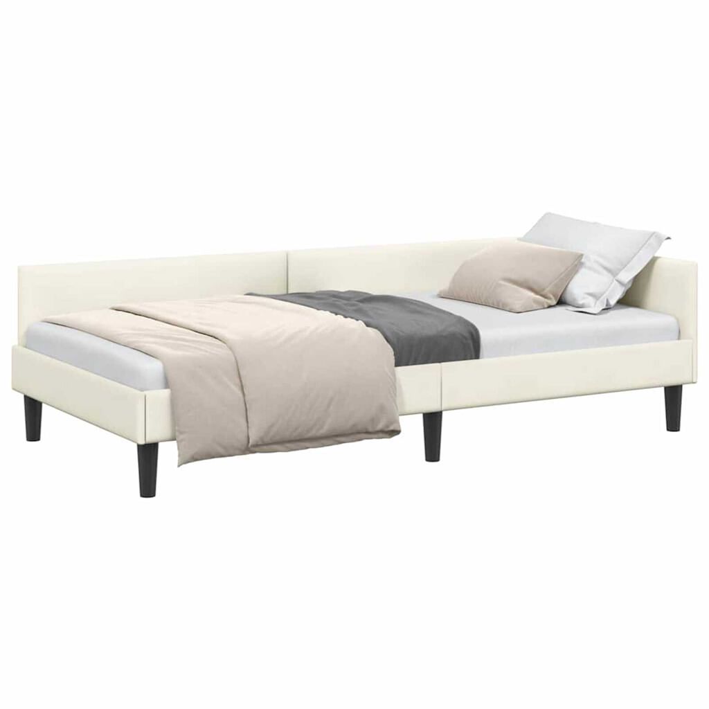 vidaXL Πλαϊνό Κρεβάτι Κρεμ 100 x 200 cm Βελούδο και Στιβαρή ξυλεία