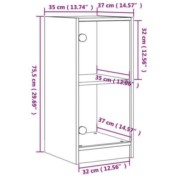 vidaXL Βοηθητικό Ντουλάπι Λευκό 35x37x75,5 εκ. με Γυάλινες Πόρτες