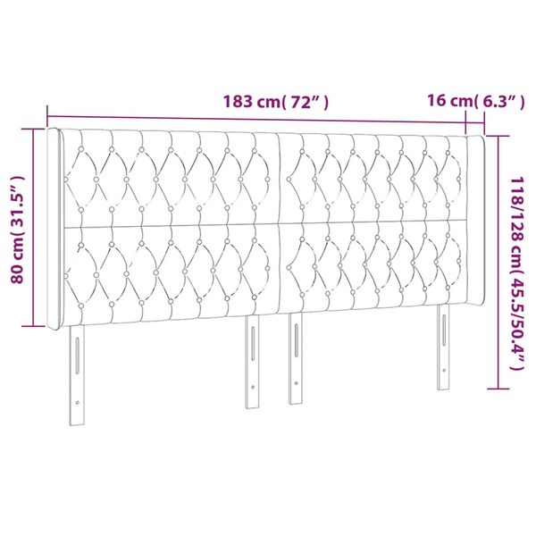 vidaXL Κεφαλάρι Κρεβατιού LED Σκούρο Γκρι 183x16x118/128εκ. Βελούδινο