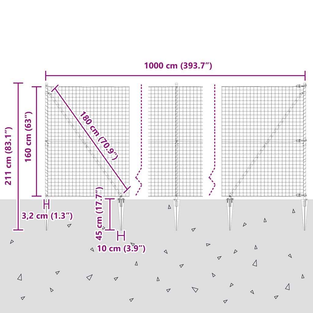 vidaXL Euro Fence με 7 Στελέχη 1.6x10 μ Γαλβανισμένος Χάλυβας Γκρι
