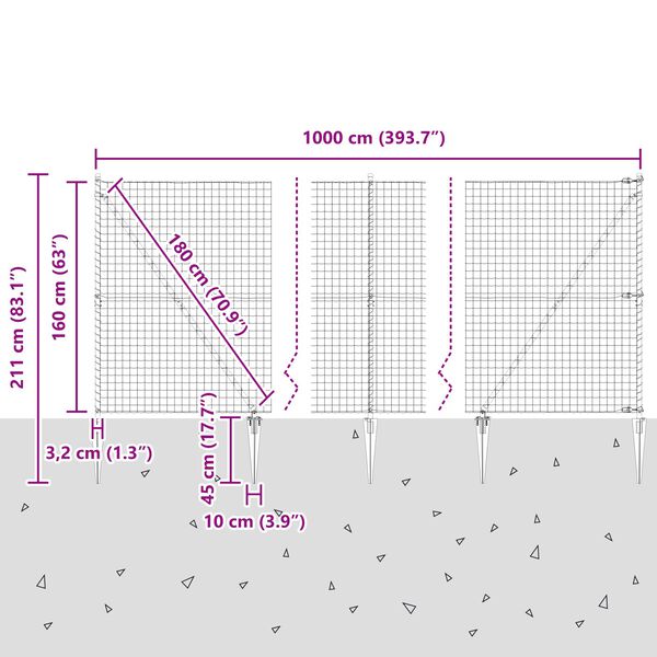 vidaXL Euro Fence με 7 Στελέχη 1.6x10 μ Γαλβανισμένος Χάλυβας Γκρι