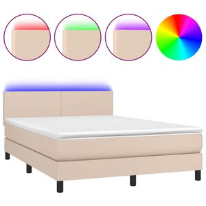 vidaXL Κρεβάτι Boxspring Στρώμα&LED Καπουτσίνο 140x200 εκ. Συνθ. Δέρμα