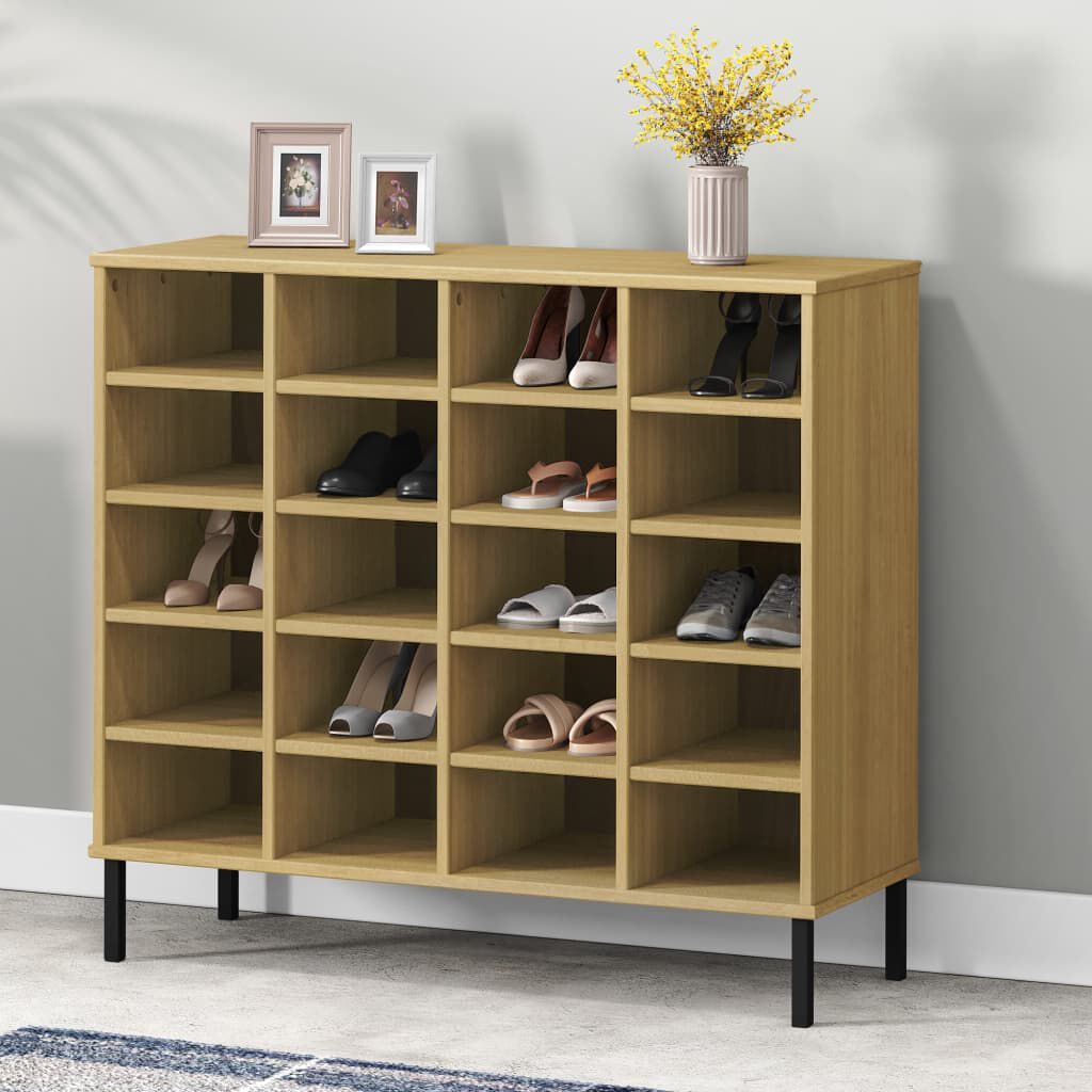 vidaXL Παπουτσοθήκη OSLO Καφέ 95x35x86 εκ. Μασίφ Ξύλο με Μετ. Πόδια