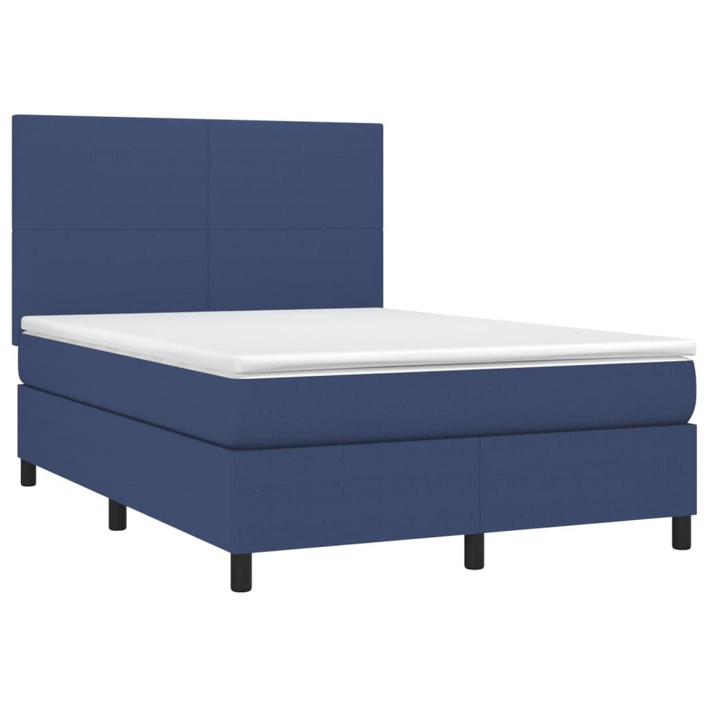 vidaXL Κρεβάτι Boxspring με Στρώμα & LED Μπλε 140x190 εκ. Υφασμάτινο