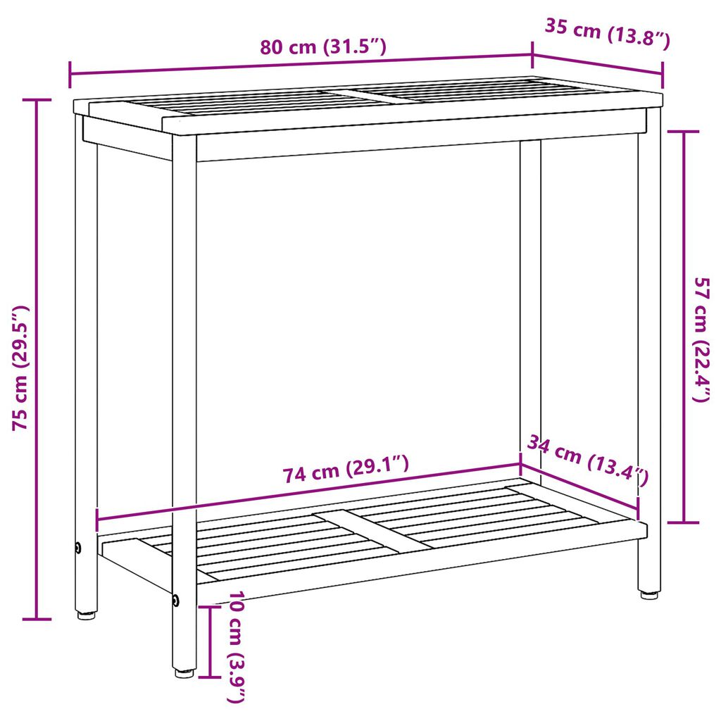 vidaXL Εξωτερικό Τραπέζι Φυσικό & Γκρι 35x80x75 εκ. Μασίφ Ξύλο και Χάλυβας