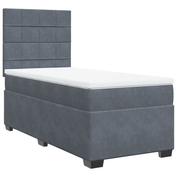 vidaXL Κρεβάτι Boxspring με Στρώμα Σκούρο Γκρι 90x200 εκ. Βελούδινο