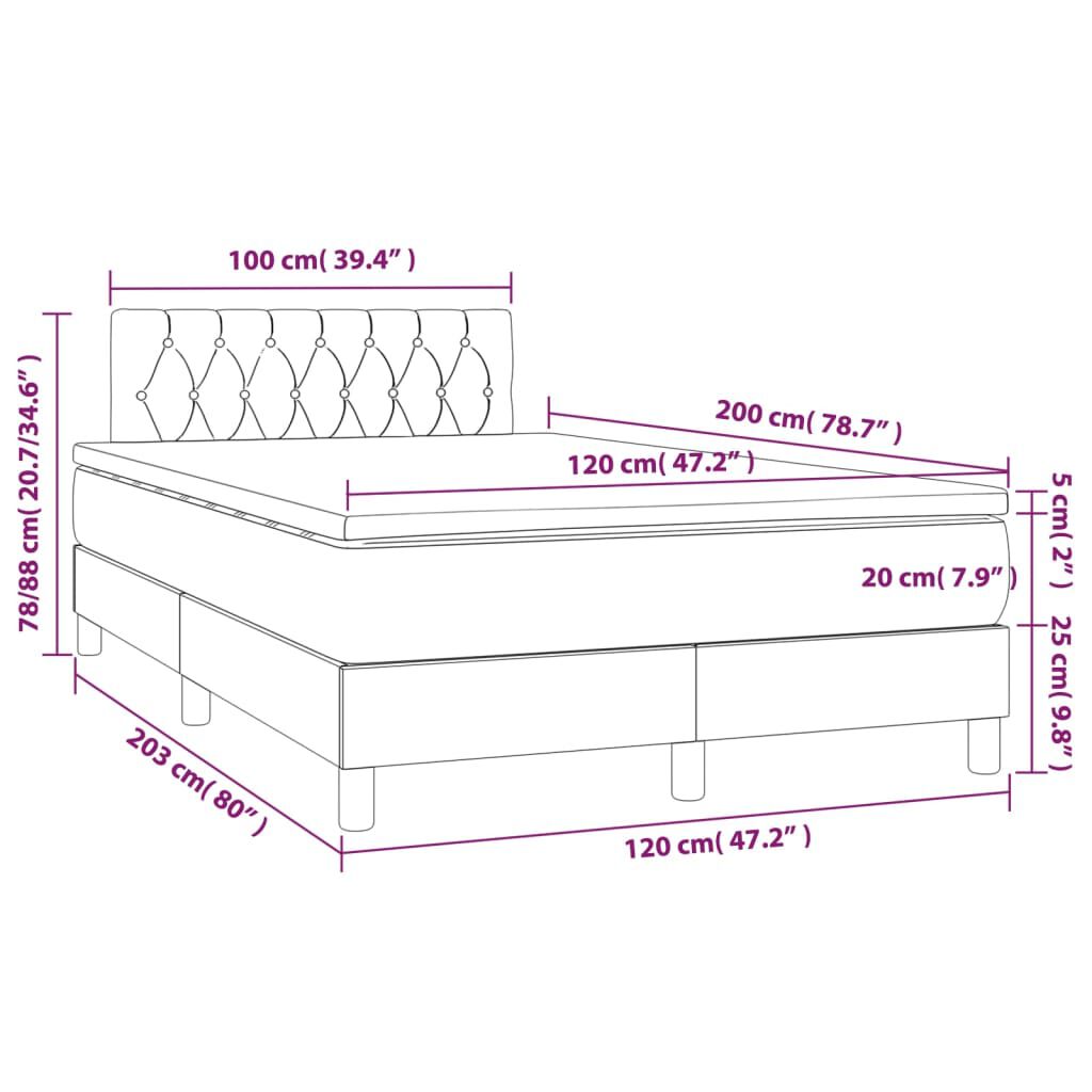 vidaXL Κρεβάτι Boxspring με Στρώμα & LED Κρεμ 120x200 εκ. Υφασμάτινο
