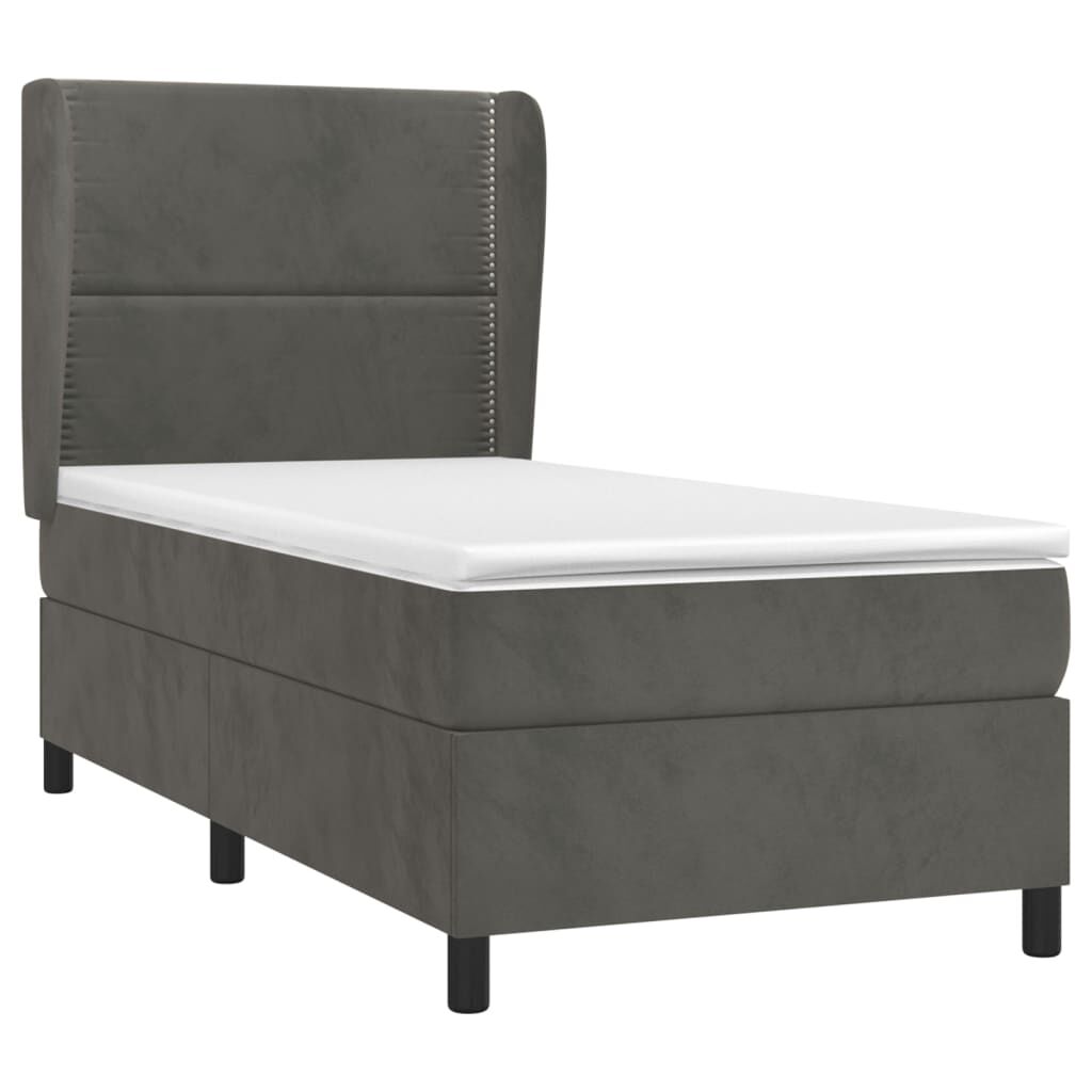 vidaXL Κρεβάτι Boxspring με Στρώμα Σκούρο Γκρι 90x200 εκ. Βελούδινο
