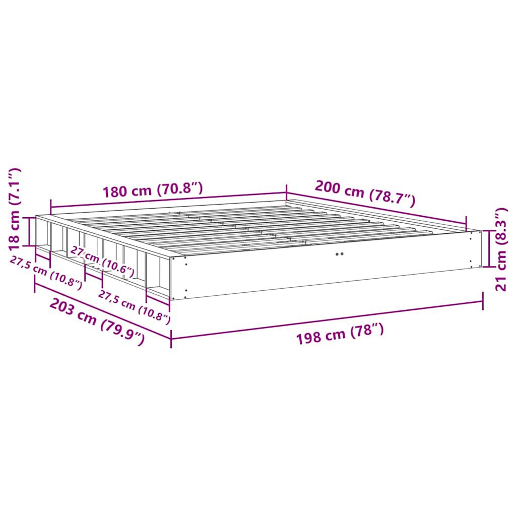 vidaXL Πλαίσιο κρεβατιού χωρίς στρώμα 180x200 cm μασίφ ξύλο δρυς