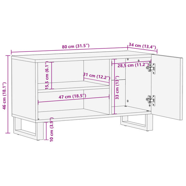 vidaXL Έπιπλο Τηλεόρασης 80x34x46 εκ. από Μασίφ Ξύλο Μάνγκο