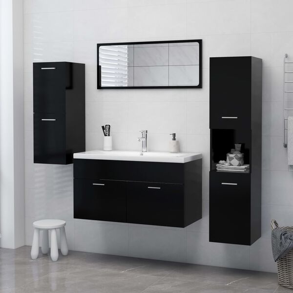 vidaXL Ντουλάπι Μπάνιου Μαύρο 30 x 30 x 80 εκ. από Επεξ. Ξύλο