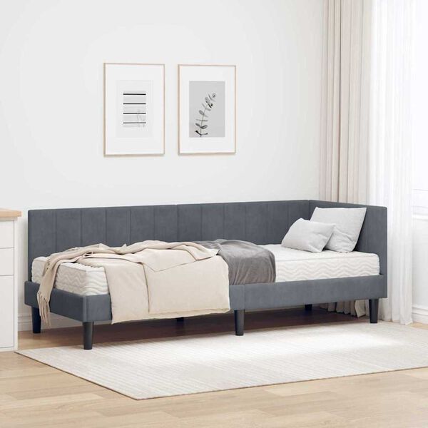 vidaXL Κρεβάτι Γωνίας με στρώμα Σκούρο γκρι 80 x 200 cm Βελούδο