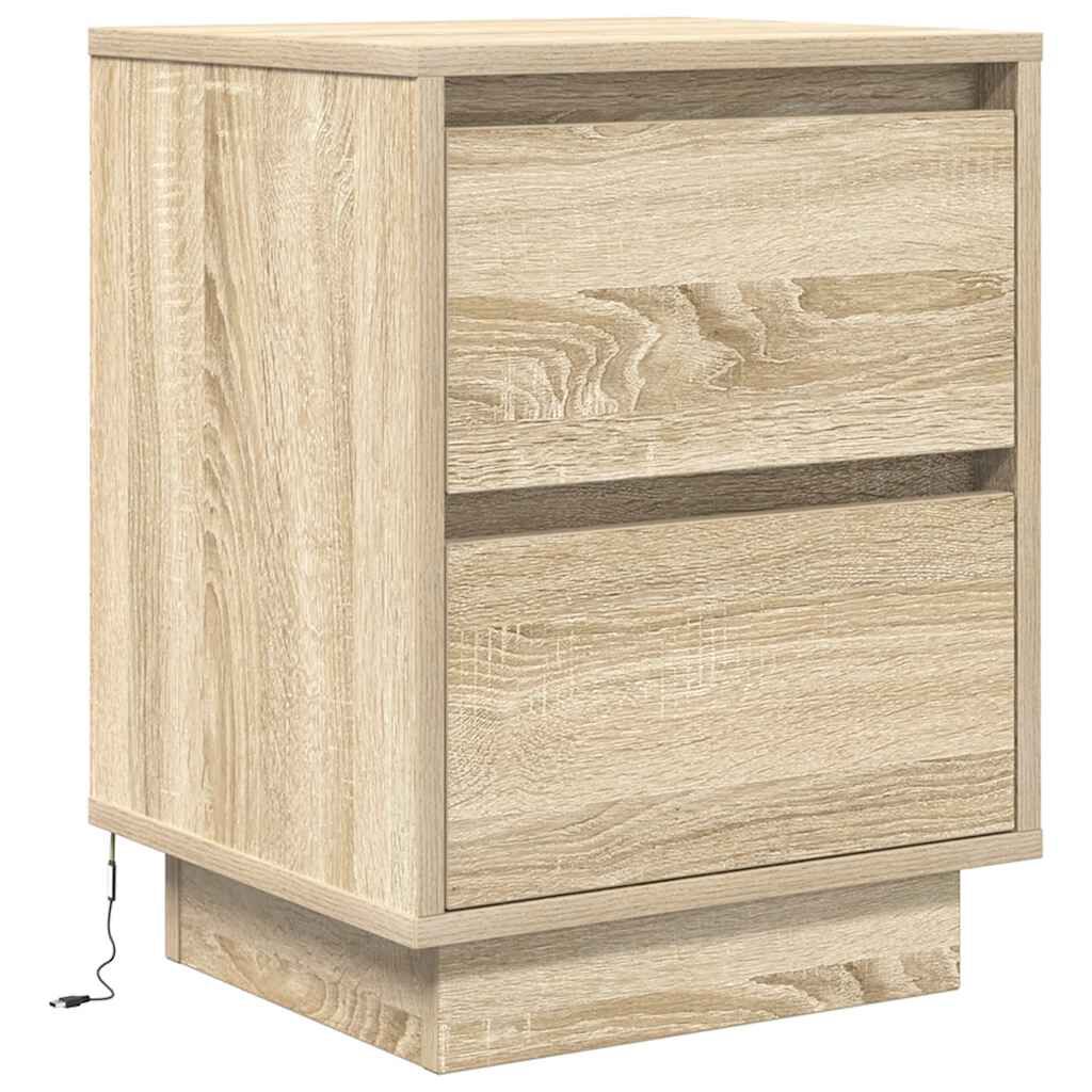 vidaXL Κομοδίνα με φώτα LED 2 τεμάχια Sonoma Oak 38x34x50 cm