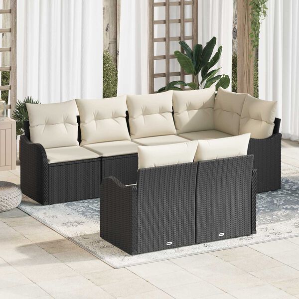 vidaXL Σετ Καναπέ Κήπου με μαξιλάρι 7 pcs Μαύρο Πολυ ράταν