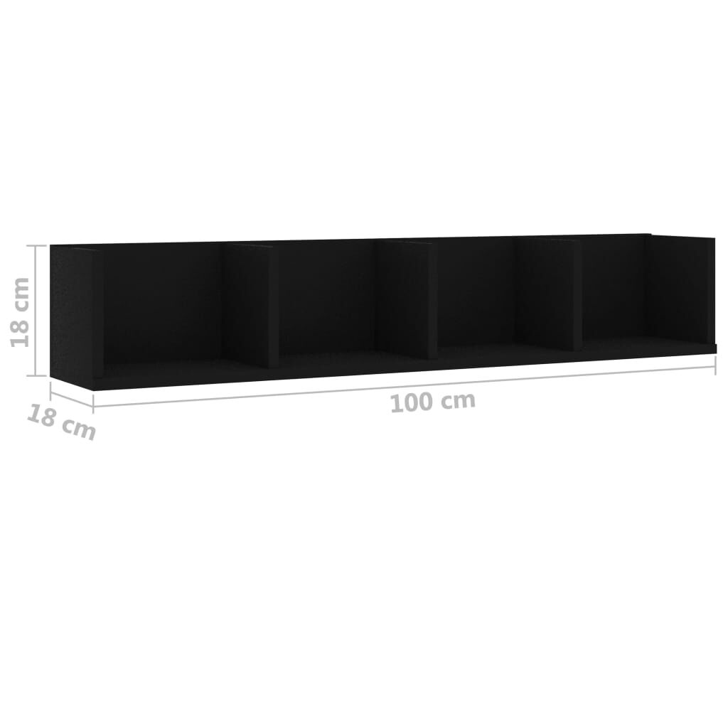 vidaXL Ράφι Τοίχου για CD Μαύρο 100 x 18 x 18 εκ. από Επεξ. Ξύλο