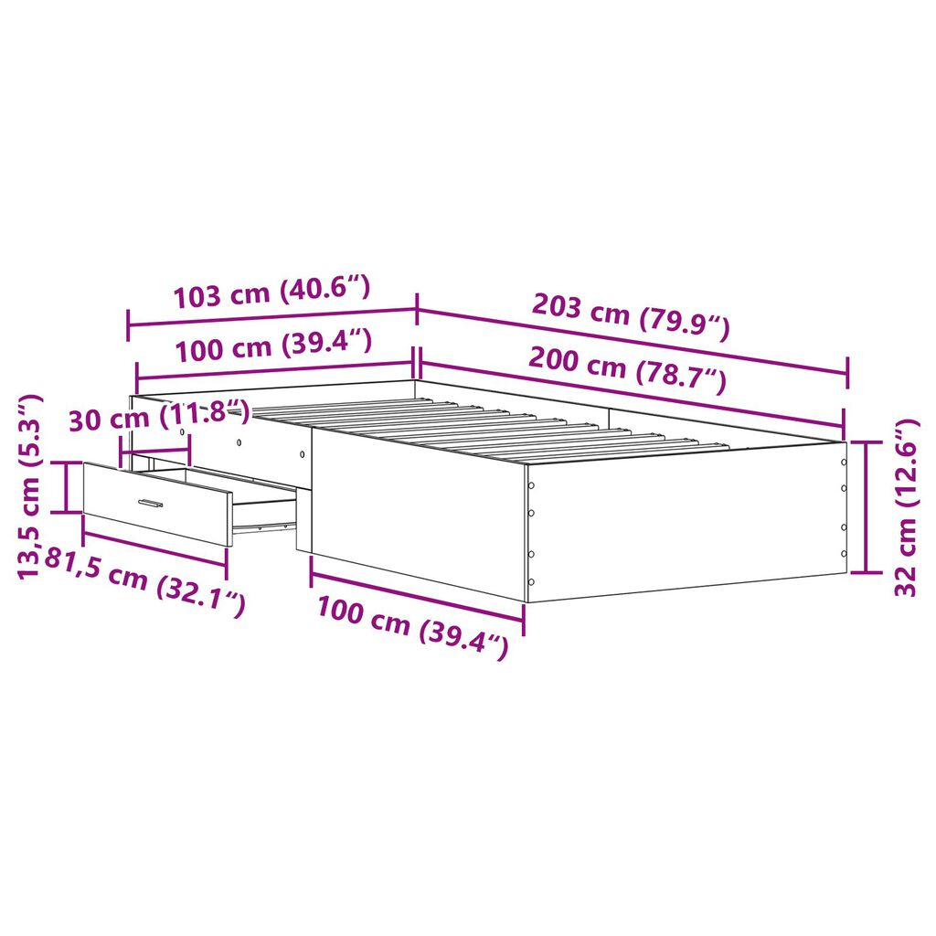 vidaXL Κρεβάτι Παράθυρο Γηρασμένο Ξύλο 100x200 εκ Επεξεργασμένο Ξύλο