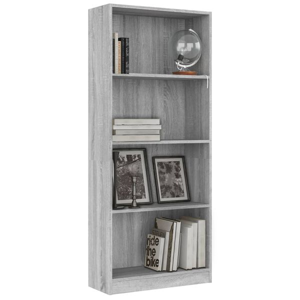vidaXL Βιβλιοθήκη με 4 Ράφια Γκρι Sonoma 60x24x142 εκ. Επεξεργ. Ξύλο