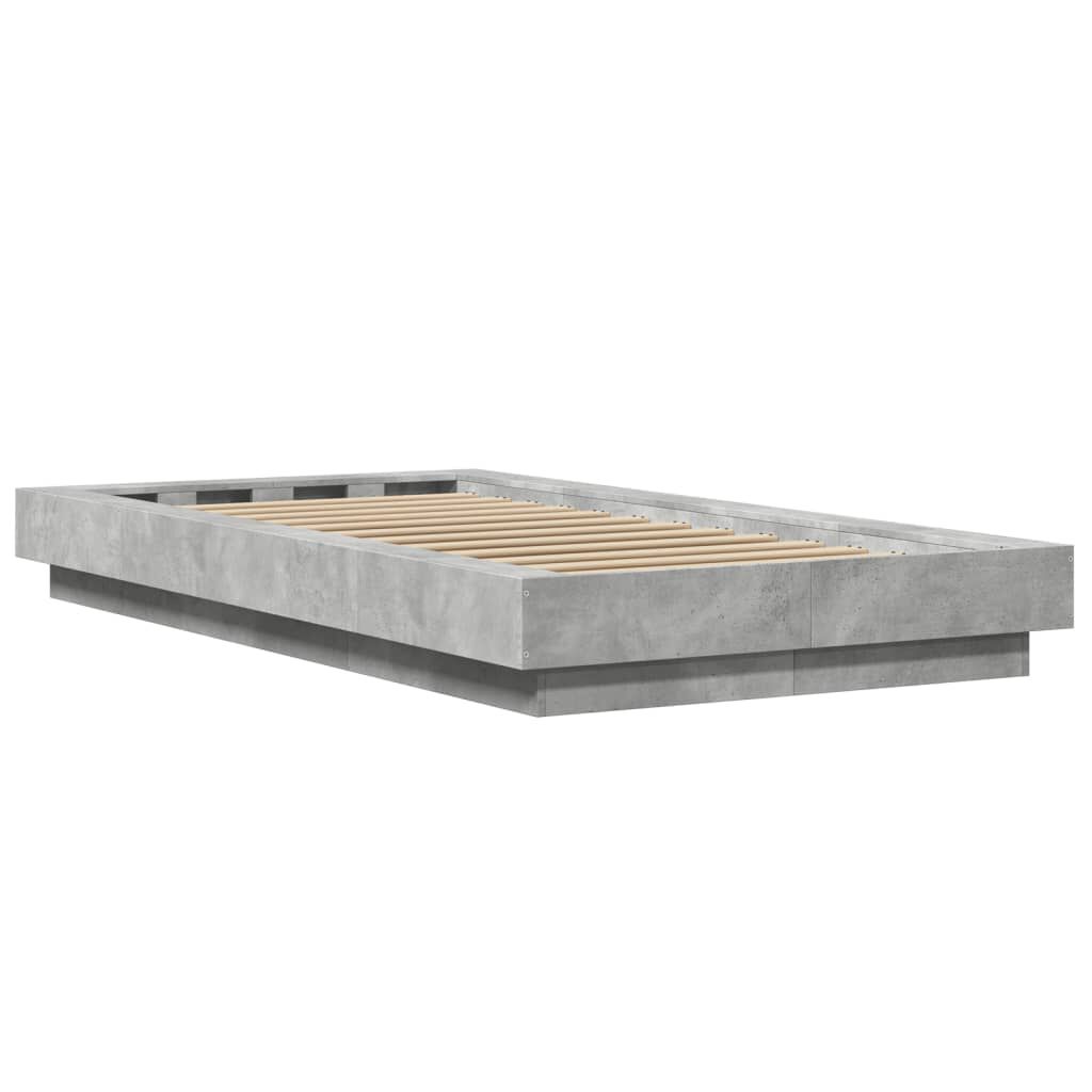 vidaXL Πλαίσιο Κρεβατιού με LED Γκρι Σκυρ. 90x200 εκ. Επεξεργ. Ξύλο