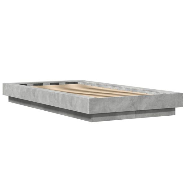 vidaXL Πλαίσιο Κρεβατιού με LED Γκρι Σκυρ. 90x200 εκ. Επεξεργ. Ξύλο