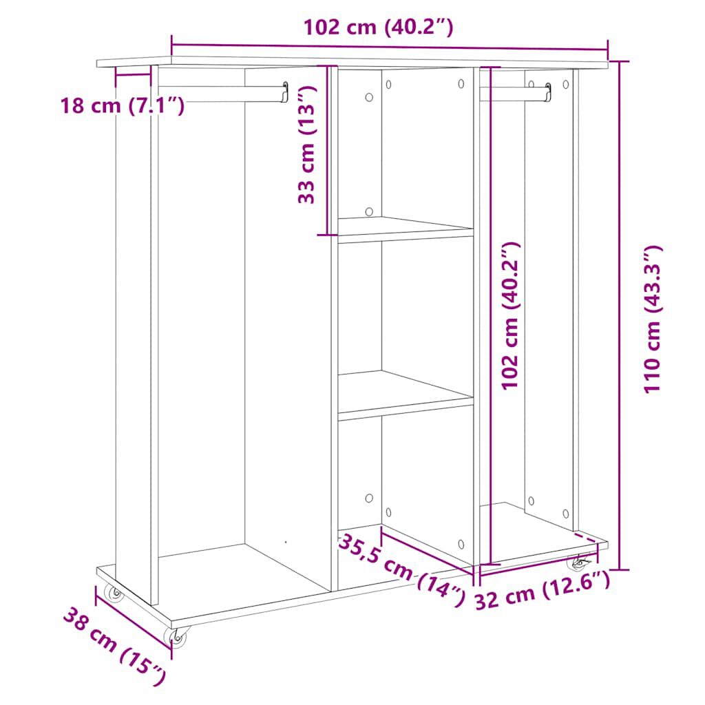 vidaXL Ντουλάπα με Ροδάκια Καπνιστή Δρυς 102x38x110 εκ. από Επεξ. Ξύλο