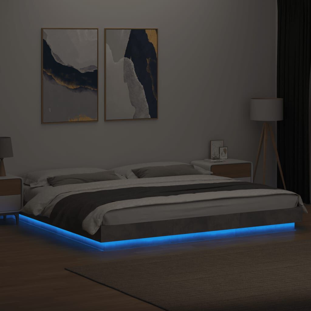 vidaXL Πλαίσιο Κρεβατιού με LED Γκρι Σκυρ. 180x200 εκ. Επεξ. Ξύλο
