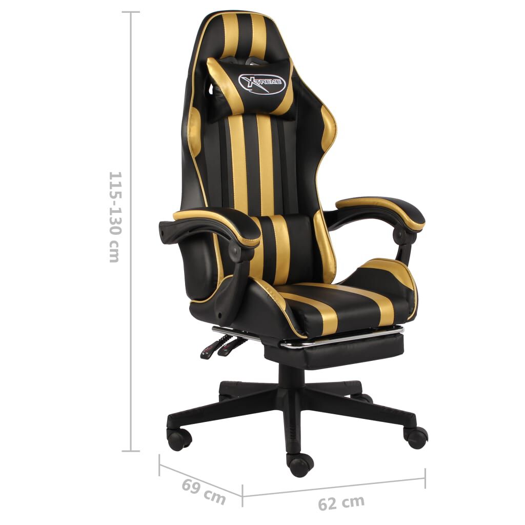 vidaXL Καρέκλα Racing με Υποπόδιο Μαύρο / Χρυσό από Συνθετικό Δέρμα
