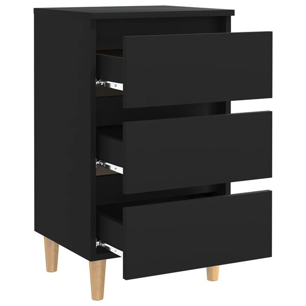 vidaXL Κομοδίνα 2 τεμ. Μαύρα 40x35x69 εκ. με Μασίφ Ξύλινα Πόδια