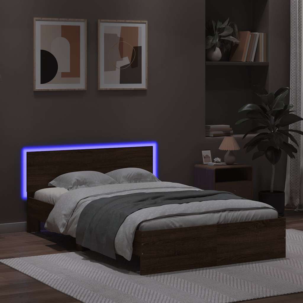 vidaXL Πλαίσιο Κρεβατιού με Κεφαλάρι/LED Καφέ Δρυς 120x190 εκ.
