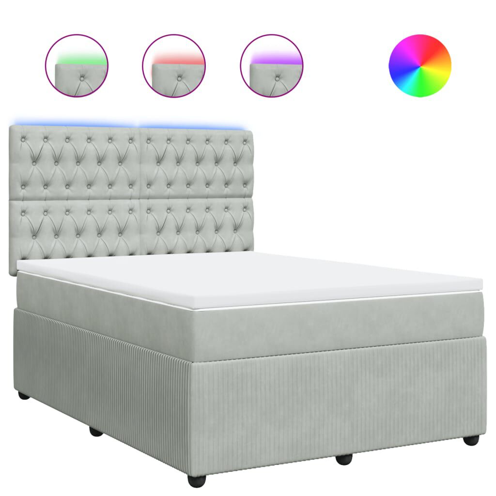 vidaXL Κρεβάτι Boxspring με Στρώμα Ανοιχτό Γκρι 140x200 εκ. Βελούδινο