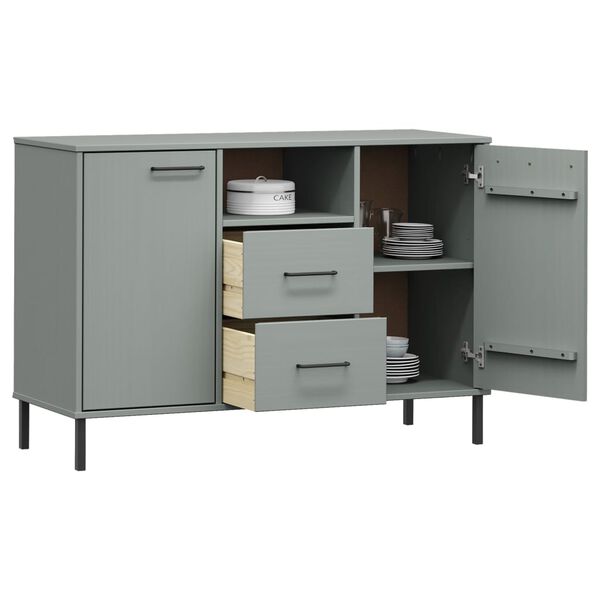 vidaXL Ντουλάπι OSLO Γκρι 113x40x77 εκ. Μασίφ Ξύλο με Μετ. Πόδια