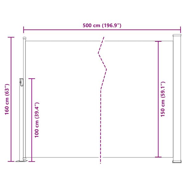vidaXL Σκίαστρο Πλαϊνό Συρόμενο Κρεμ 160 x 500 εκ.