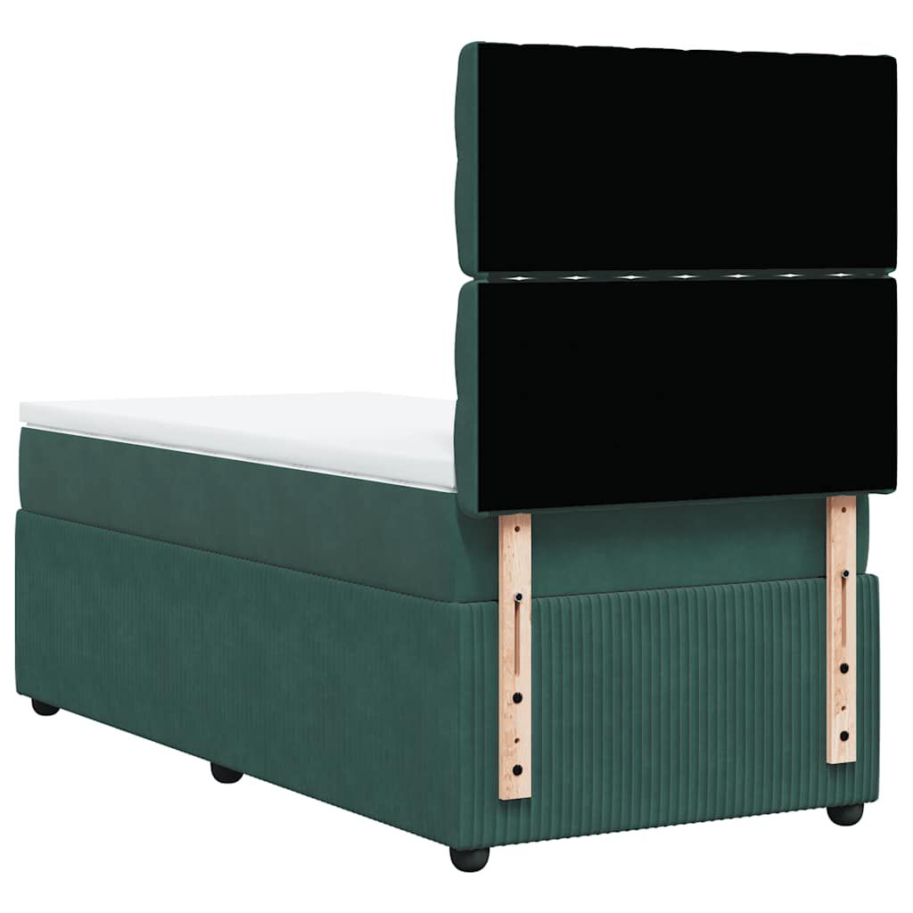 vidaXL Κρεβάτι Boxspring με Στρώμα Σκούρο Πράσινο 90x200 εκ. Βελούδινο